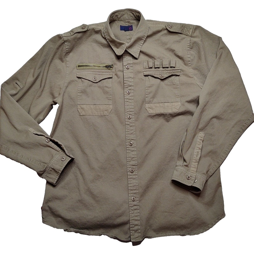 SYN Jeans Men XL Khaki Cotton Outdoor Shotgun Shell Hunting SAFARI Shirt